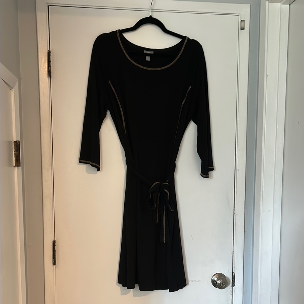 J. Jill Black Fit and Flare Dress 3/4 Sleeve with Belt